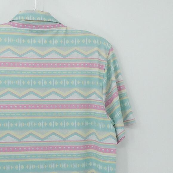 Bad Birdie Polo Shirt Mens Large Mint Pink Pastel Aztec Stripe Golf Performance - Picture 9 of 15